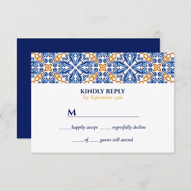 Spanish Tile | Yellow Blue Mediterranean wedding Invitation (Front/Back)