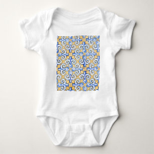 Spanish Tiles - Azulejo Blue, Yellow and White Baby Bodysuit
