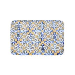 Spanish Tiles - Azulejo Blue, Yellow and White Bath Mat