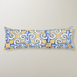 Spanish Tiles - Azulejo Blue, Yellow and White Body Pillow