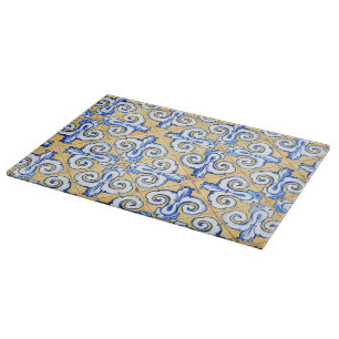 Spanish Tiles - Azulejo Blue, Yellow and White Cutting Board