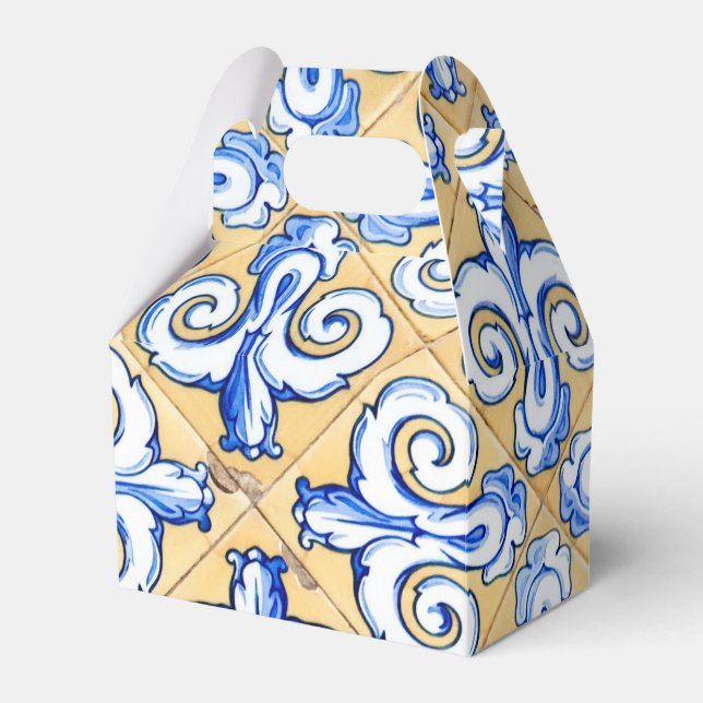 Spanish Tiles - Azulejo Blue, Yellow and White Favor Box (Front Side)