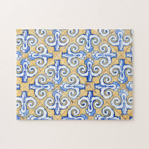 Spanish Tiles - Azulejo Blue, Yellow and White Jigsaw Puzzle