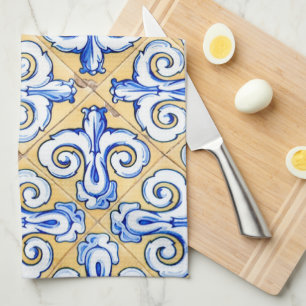 Spanish Tiles - Azulejo Blue, Yellow and White Kitchen Towel