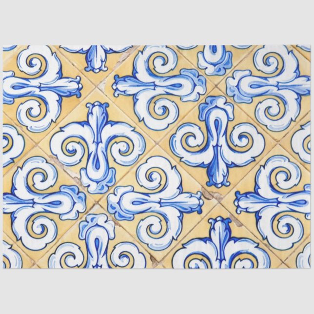 Spanish Tiles - Azulejo Blue, Yellow and White Tissue Paper (Front)