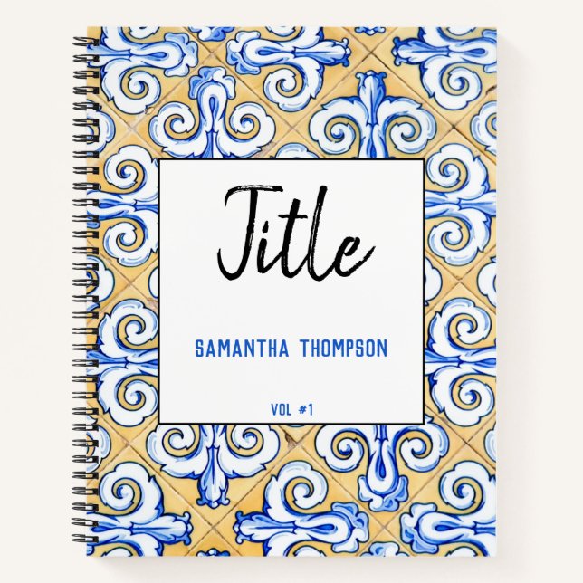 Spanish Tiles - Azulejo Blue, Yellow White Sketch Notebook (Front)