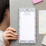 Spanish Tiles Grey Custom Name Grocery List Magnetic Notepad<br><div class="desc">Personalize this magnetic Grocery List and pop it on your fridge. The template is set up ready for you to add your name or your family name, whichever you prefer. This design has a pretty border of Spanish tiles, in shades of grey. The pad also has plenty of white space...</div>