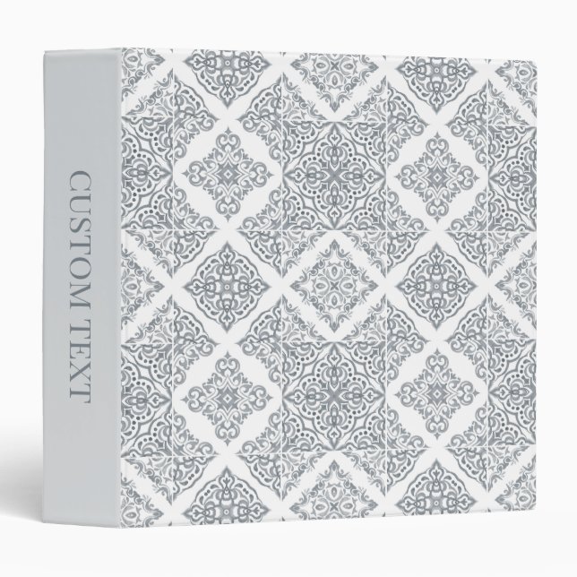 Spanish Tiles Grey Pattern Custom Binder (Front/Spine)