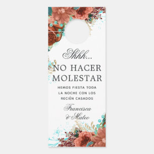 Spanish Turquoise and Coral Wedding Do Not Disturb Door Hanger