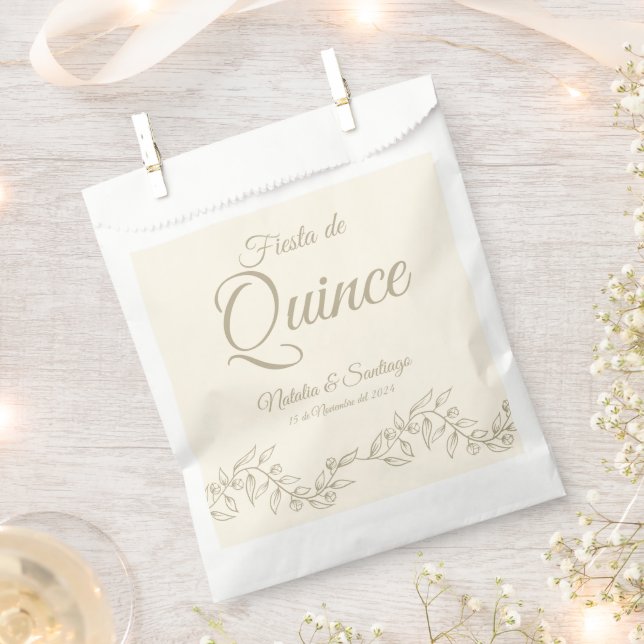 Spanish Twins Fiesta de Quince Champagne Botanical Favour Bag (Clipped)