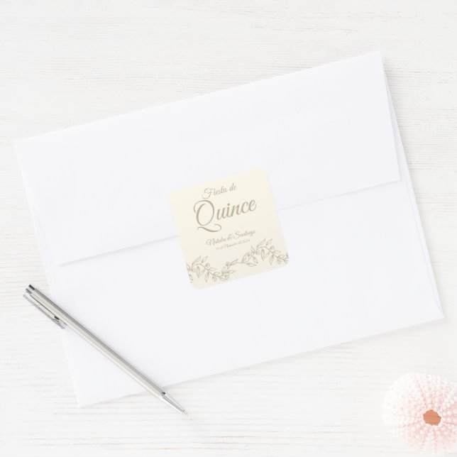 Spanish Twins Fiesta de Quince Champagne Botanical Square Sticker (Envelope)