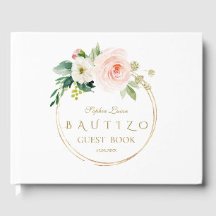 Spanish Unique Pink Blush Floral Gold Bautizo Guest Book