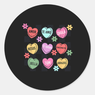 Spanish Valentine Conversation Hearts Feliz San Va Classic Round Sticker