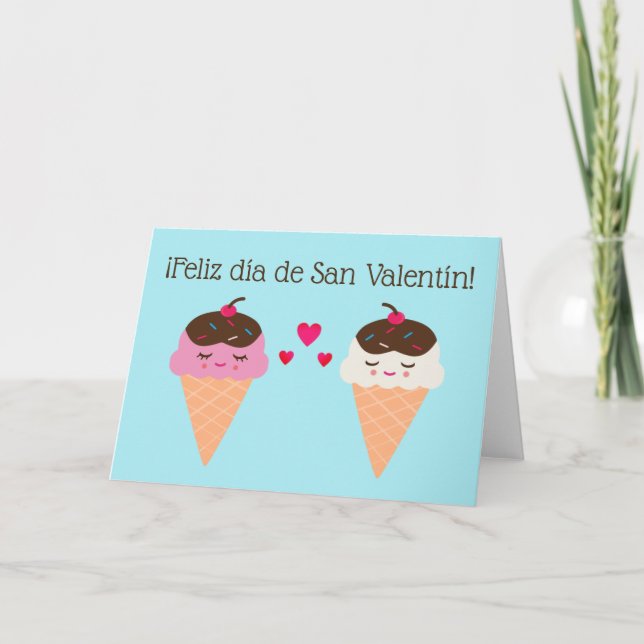 Spanish Valentine's Day Card with Ice Cream Cones (Front)