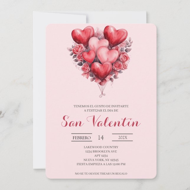 Spanish Valentines day with hearts Invitation (Front)