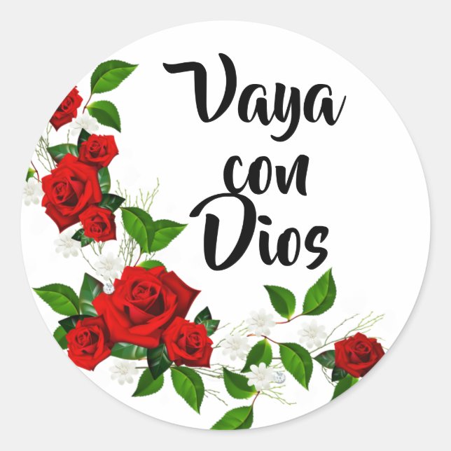 Spanish Vaya Con Dios Red Roses Go with God Classic Round Sticker (Front)