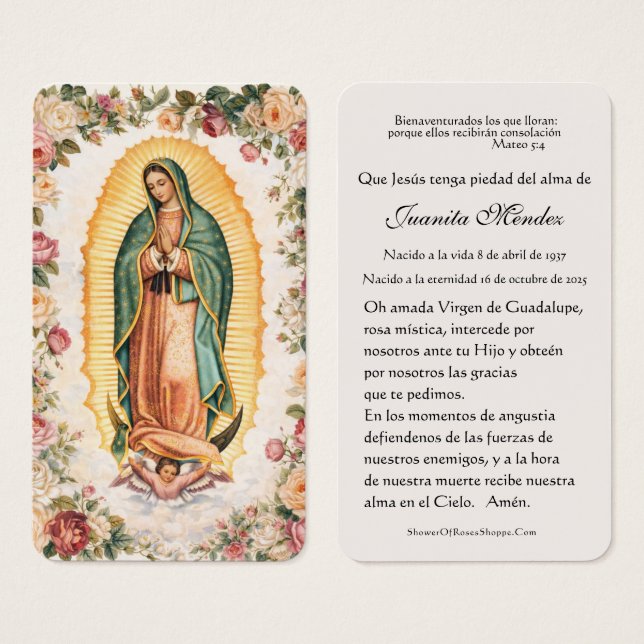 Spanish Virgin Mary Holly Religious Prayer Card (Front & Back)