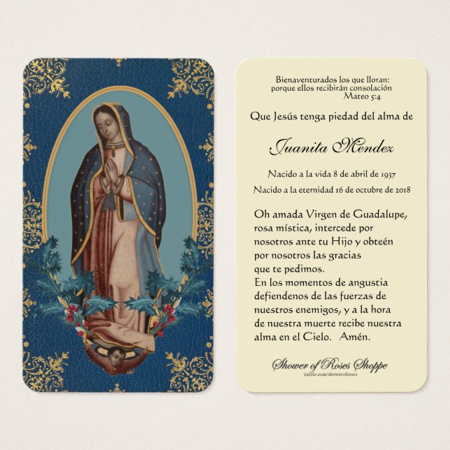 Spanish Virgin Mary Holly Religious Prayer Card (Front & Back)