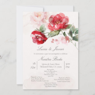 Spanish water coloured flower Wedding Invitation