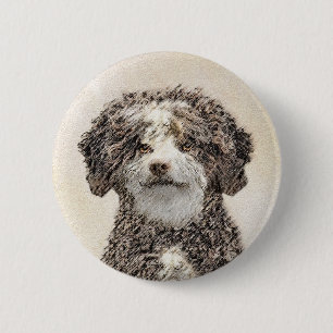 Spanish Water Dog Painting - Cute Original Dog Art 2 Inch Round Button