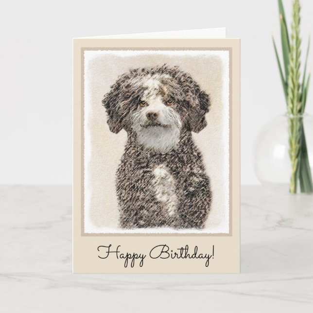 Spanish Water Dog Painting - Cute Original Dog Art Card (Front)