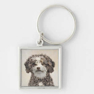 Spanish Water Dog Painting - Cute Original Dog Art Keychain