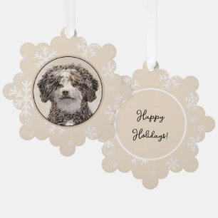 Spanish Water Dog Painting - Cute Original Dog Art Ornament Card