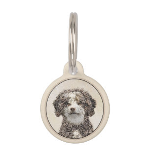 Spanish Water Dog Painting - Cute Original Dog Art Pet Tag