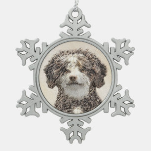 Spanish Water Dog Painting - Cute Original Dog Art Snowflake Pewter Christmas Ornament