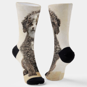 Spanish Water Dog Painting - Cute Original Dog Art Socks