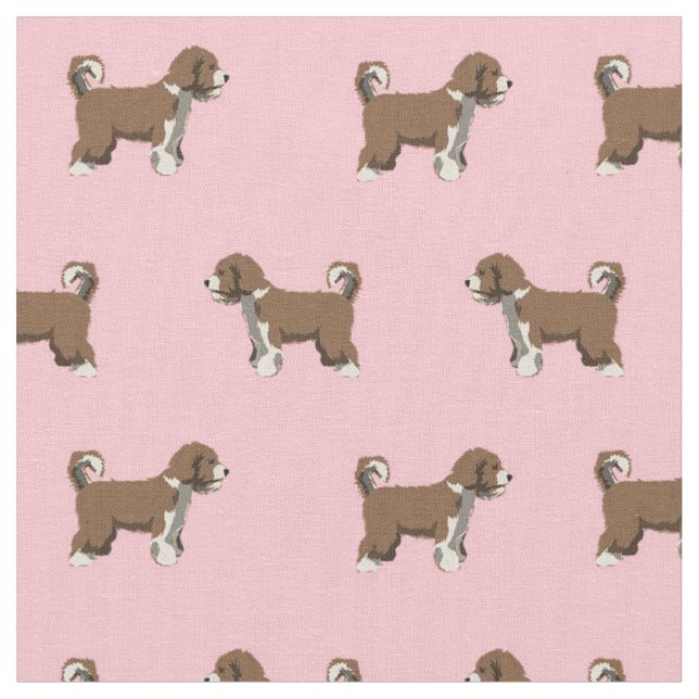 Spanish Water Dog pink dog Fabric (Close Up)