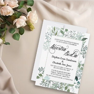 Spanish Wedding Greenery Foliage  Nuestra Boda Invitation
