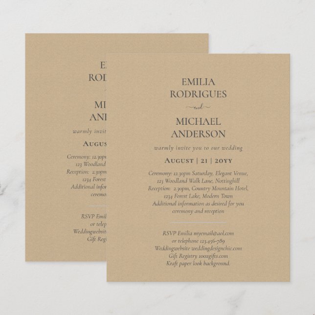 Spanish Wedding Invitation BILINGUAL Nuestra Boda (Front/Back)
