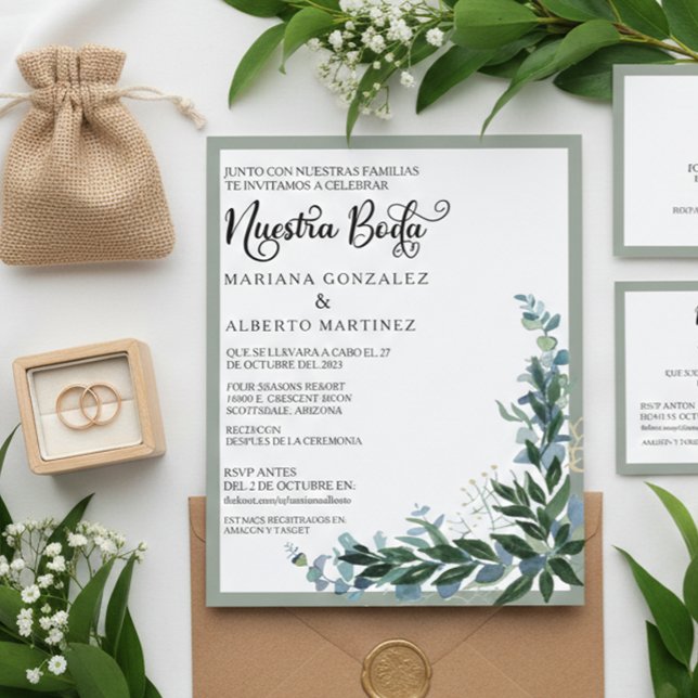 Spanish Wedding Nuestra Boda RSVP Eucalyptus  (Creator Uploaded)