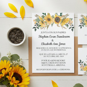 Spanish Wedding Sunflowerr Floral Navy Invitation