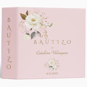 Spanish White Gold Florales Bautizo Photo Album Binder
