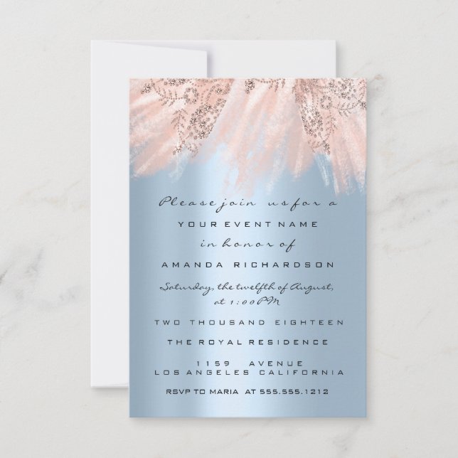 Spark Dress Rose Gold  Bridal Sweet 16th Blue Invitation (Front)