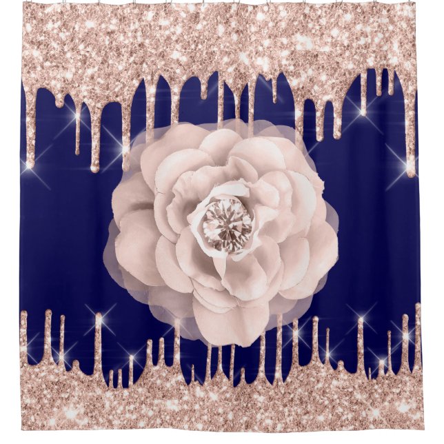 Spark Drips Glitter Diamond Blue Navy Rose Flower (Front)