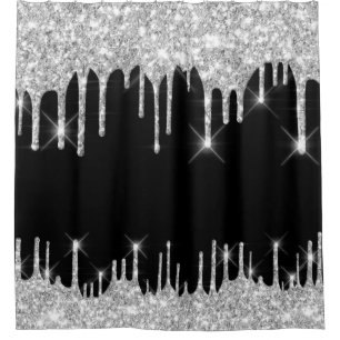 Spark Drips Glitter Effect Black Silver Grey