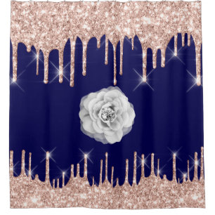 Spark Drips Glitter Effect Blue Navy Rose Flower
