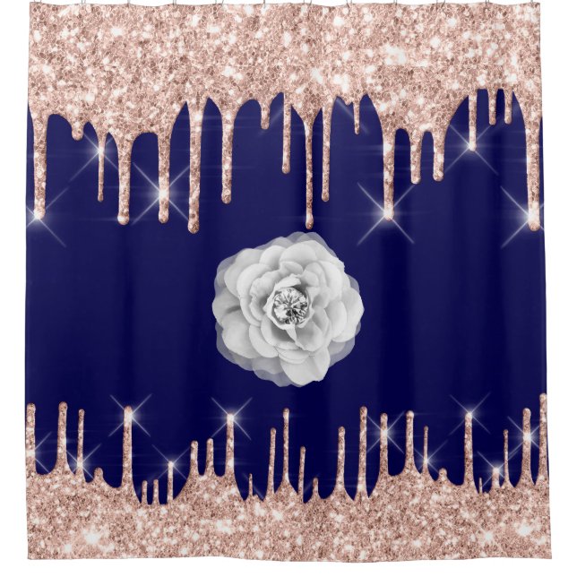 Spark Drips Glitter Effect Blue Navy Rose Flower (Front)