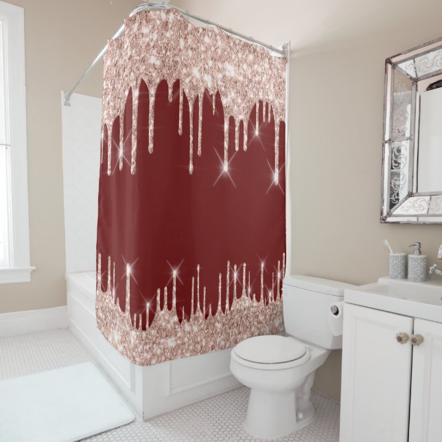 Spark Drips Glitter Effect Burgundy  Rose Gold (In Situ)