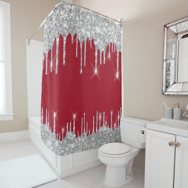 Spark Drips Glitter Effect Red Wine Silver Grey (In Situ)