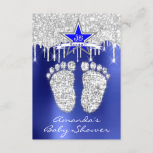 Spark Drips Silver Royal Blue Baby Shower Feet Invitation