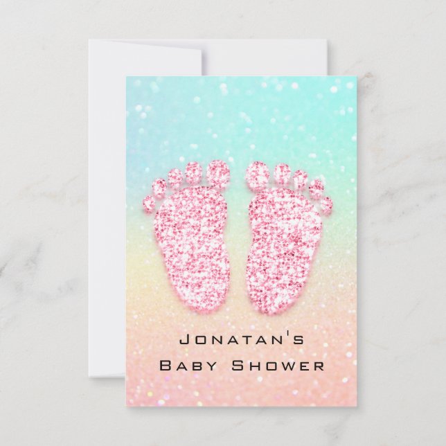Spark Glitter Baby Shower Feet Pink Ombre Spark Invitation (Back)