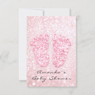 Spark Glitter Baby Shower Feet Pink Rose Girl Invitation