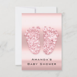 Spark Glitter Baby Shower Feet Rose  Pink Royal Invitation