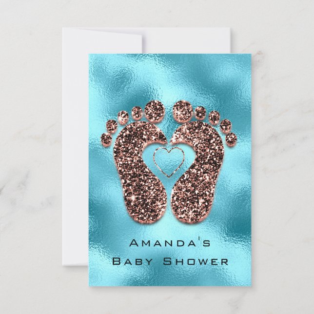 Spark Glitter Baby Shower Feet Rose Skin Blue Invitation (Back)