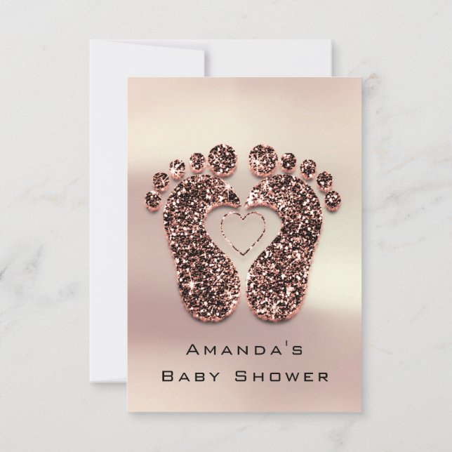 Spark Glitter Baby Shower Feet Rose Skin Modern Invitation (Back)