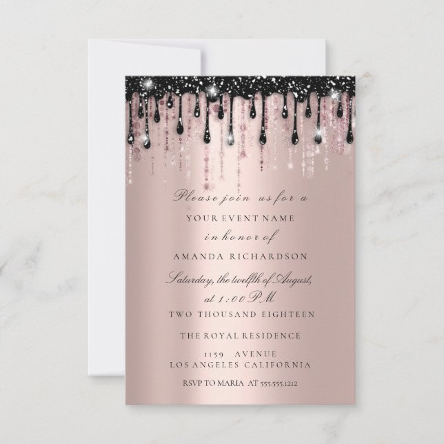 Spark Glitter Black Drips Rose Bridal Shower  Invitation (Front)